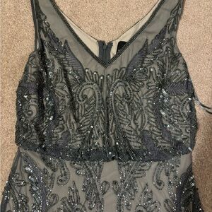Adrianna Papell Audrey Beaded Dress Pewter Gray Size 0